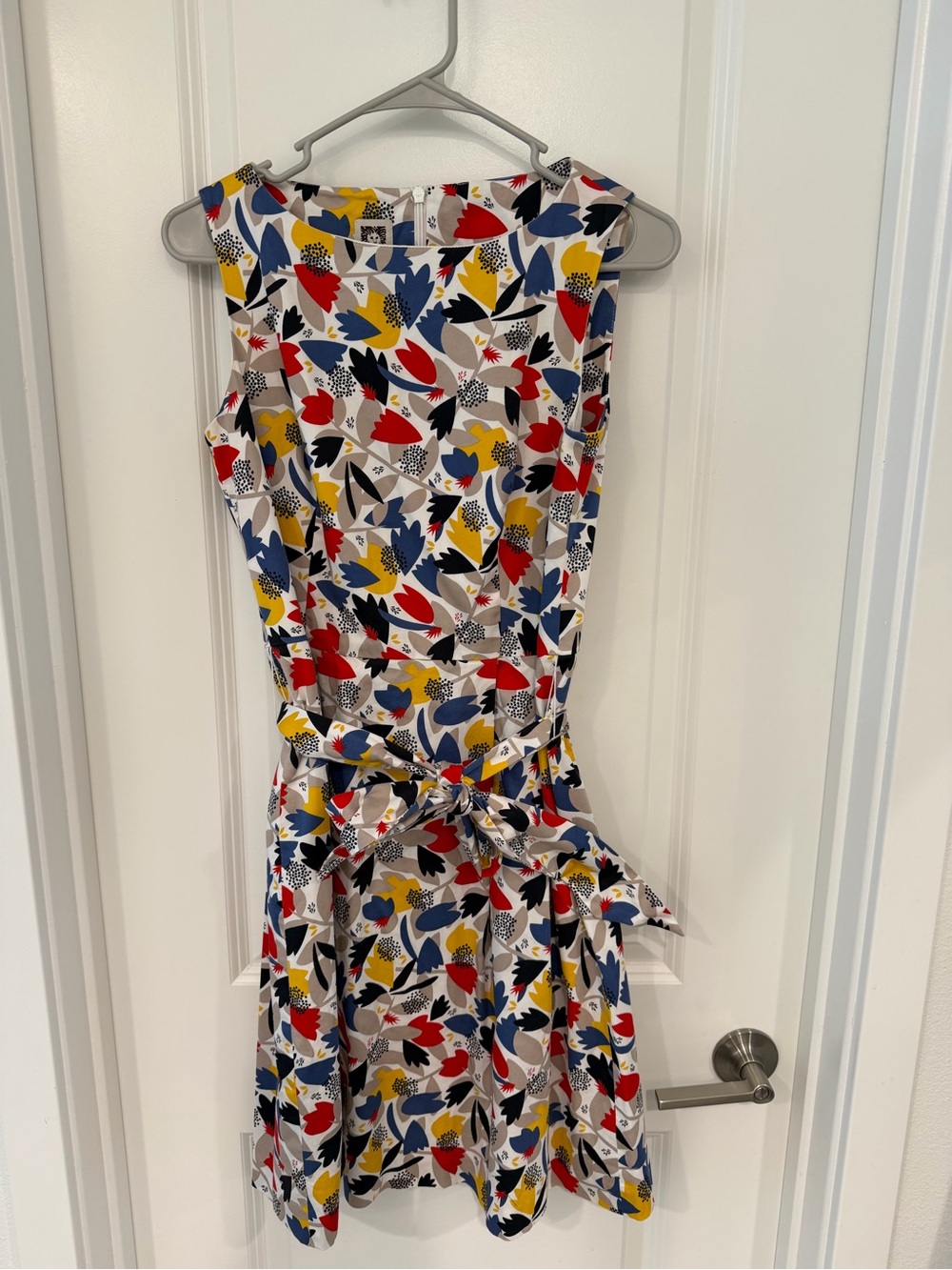 Anne Klein Sleeveless Midi Dress in White with Red, Blue & Yellow Floral Print